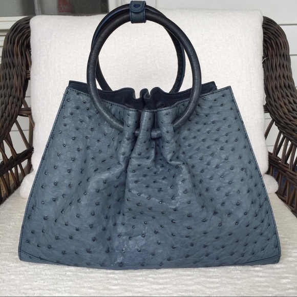 Via La Moda Handbags - Authentic Via La Moda Purse Leather Blue Medium